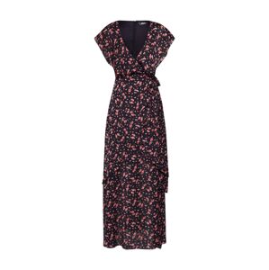 Missguided Šaty 'Floral Plunge Wrap Ruffle High Low Dress'  červená / černá